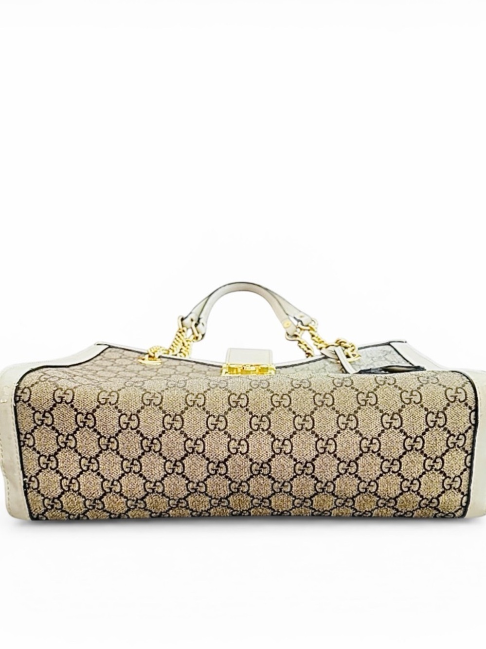 GUCCI GG Canvas Padlock Chain Tote – Ivory Leather Trim & Gold Hardware - Picture 3 of 10